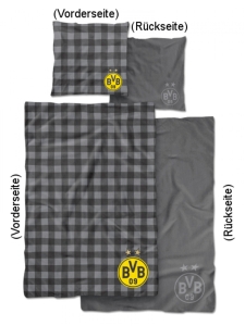 Borussia Dortmund Bettwäsche Karo grau 135x200cm