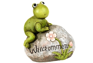 Gartenfrosch auf Stein "Willkommen"