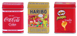 Metalldosen Haribo, Coca Cola und Pringles